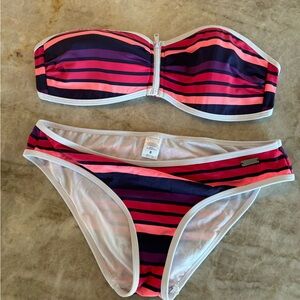 Striped Bandeau Bikini Set in Pink & Navy